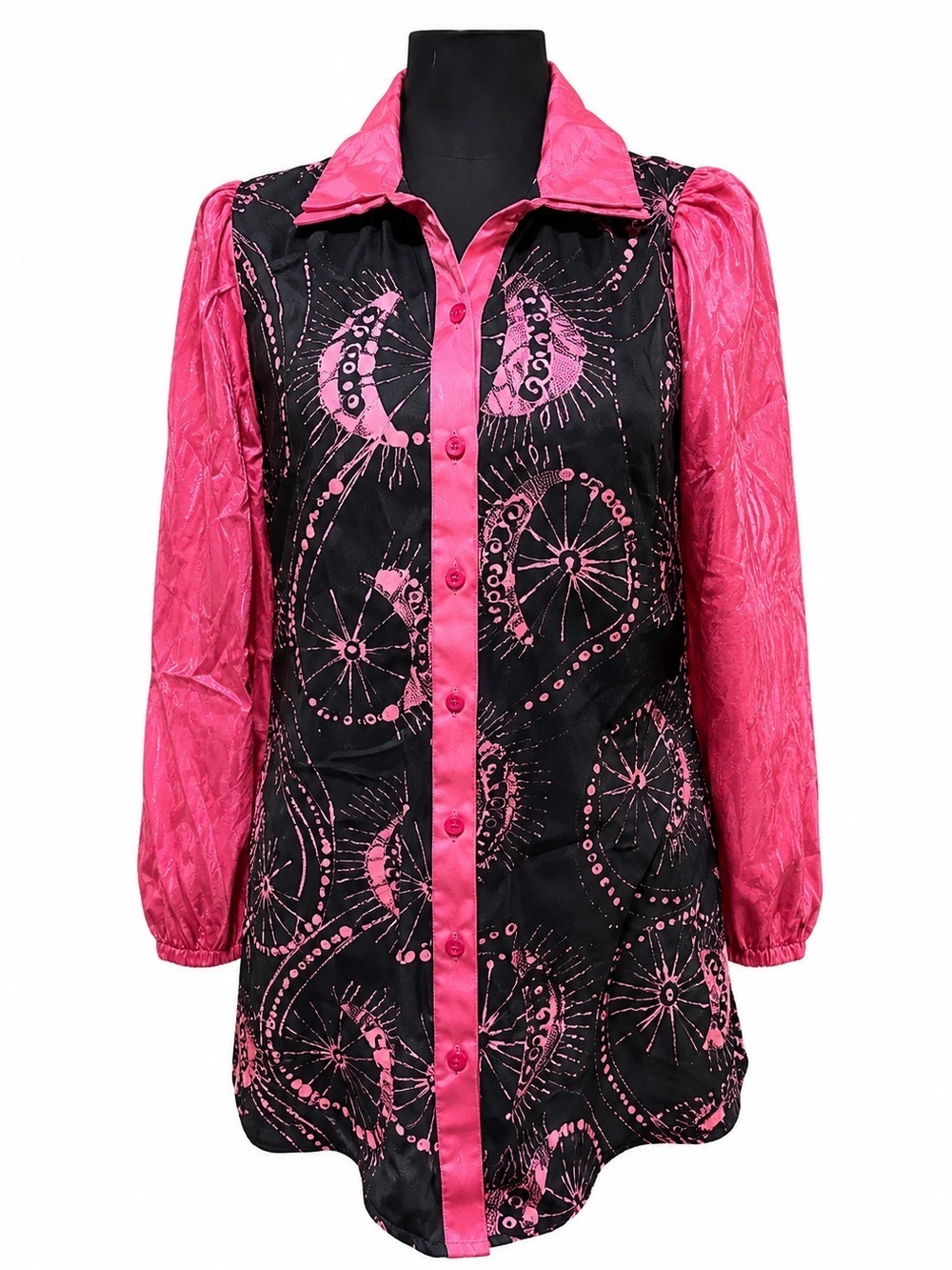 KAHINDO BLACK AND PINK OPEN BACK BUTTON DOWN